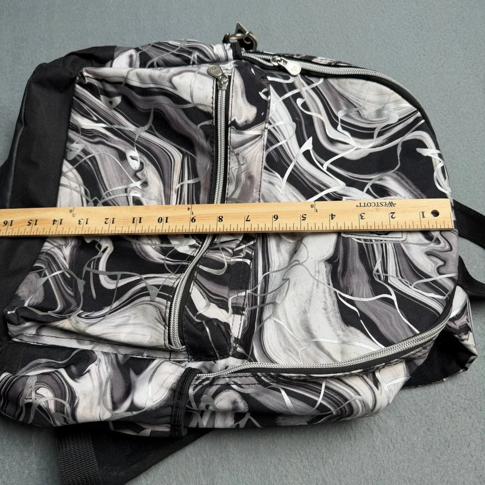 Justice Girls Black White Marble Swirl Backpack Silver Metallic Accents School